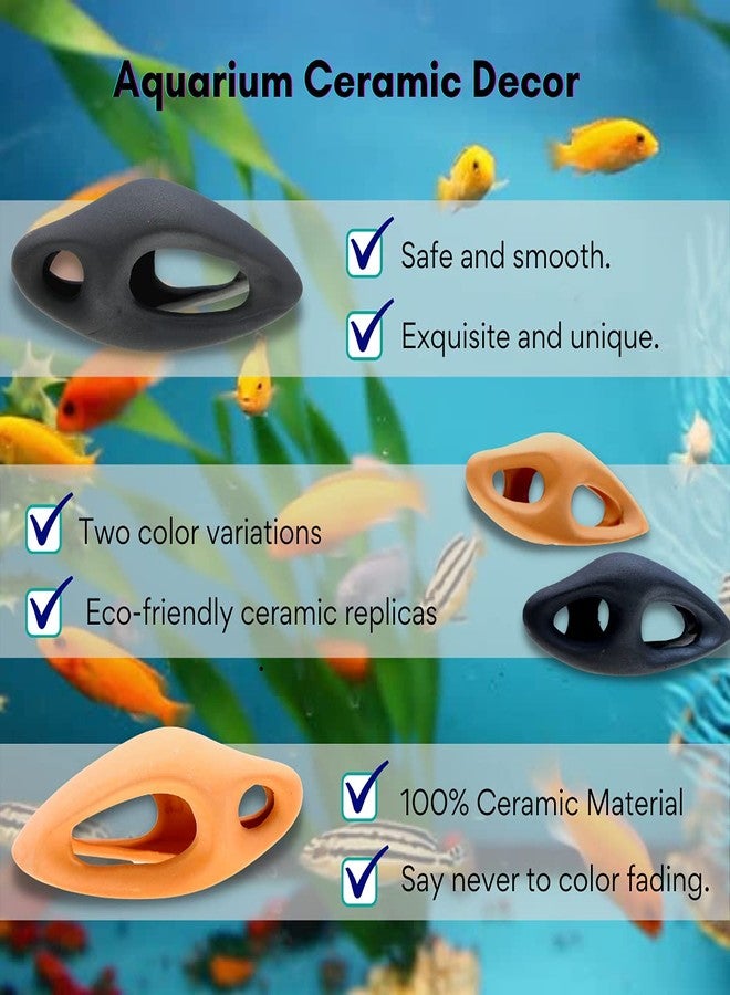 Corisrx Fish Tank Decorations Ceramic Betta Cave - Aquarium Cichlid Rock, Turtle Tank Accessories, Fish House Ornaments, Smooth Unsymmetrical Guppy Decor, Lizard Hides and Caves Small (Black) - Image 2